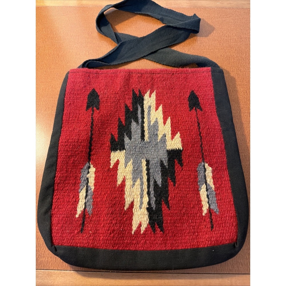 Saddle Blanket Co Red Black Southwestern Woven Tote 12x12" Crossbody